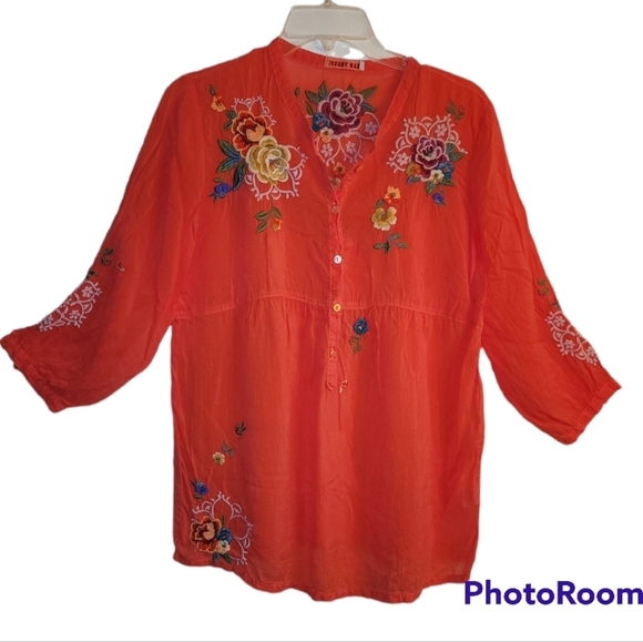Johnny Was* Embroidered Boho Blouse* Floral* Coral* Sz XS - Picture 1 of 6